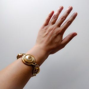 Vintage 1980s Givenchy Logo Chunky Pearl & Gold Bracelet